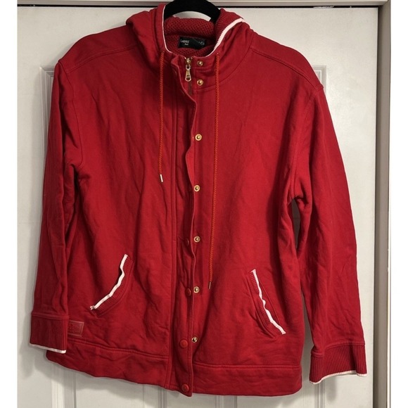 Ralph Lauren Jeans Co. Red cotton hoodie zip up jacket size Petite Medium - Picture 1 of 11
